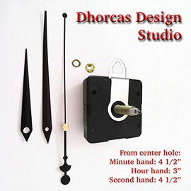 Dhorcas (#06) 3/4" Threaded Motor and Black 4 1/2" Hands and Hanger, Quartz Clock Movement Kit for Replacement