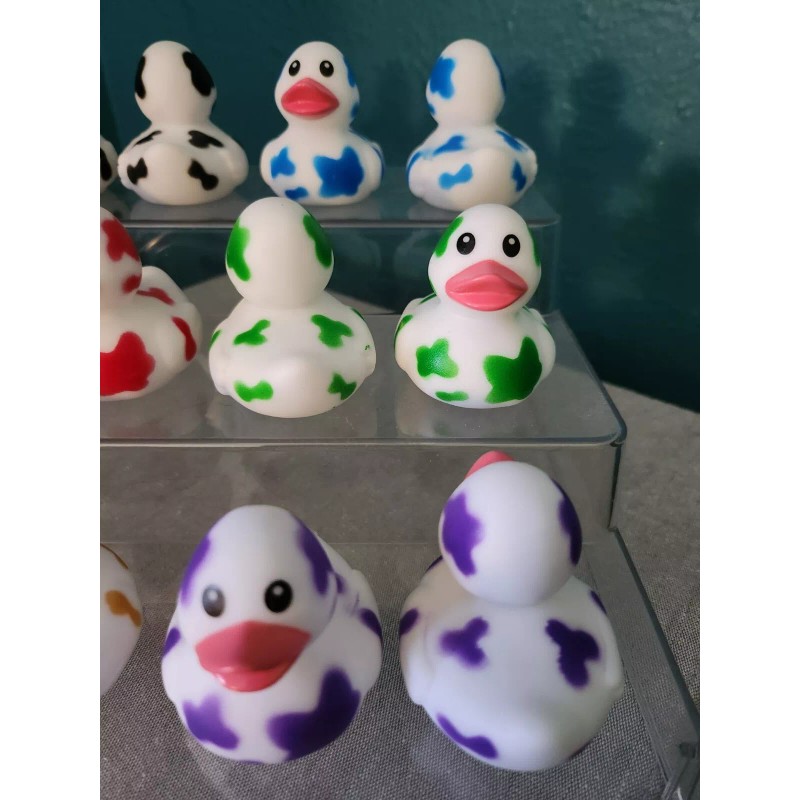 Approx 2"- Color Cow Print Rubber Ducks (#6) - J33Ps
