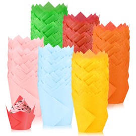 MULEVIP Cupcake Baking Cups Pack of 300 Muffin Cases Paper, Cupcake Wrapper Paper Tulip Baking Paper Cups, Tulip Muffin Cases for Cupcakes, Muffins Party, Wedding, Children's Birthday Party (6