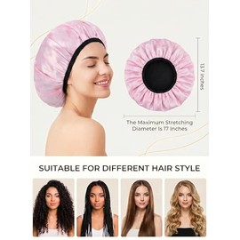 Aquior Gorro de ducha, gorro de baño extra grande de triple capa con función de cabello seco para mujer, tela de rizo de microfibra, satén sedoso, 100