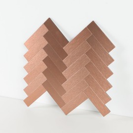Miscasa Herringbone Peel and Stick Backsplash Wall Tile, Self Adhesive Aluminum Metal Texture Tiles Stick on Wall Tiles for Kitchen, Bathroom (Copper,12 Sheets)