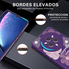 Threehao Funda para Realme 14 Pro Plus 5G Case Uso Rudo, Ultra Delgado Flexible Púrpura Suave TPU Silicona Carcasa con Moda Aesthetic Dibujos Flores, Antigolpes Anti-arañazos Protectora