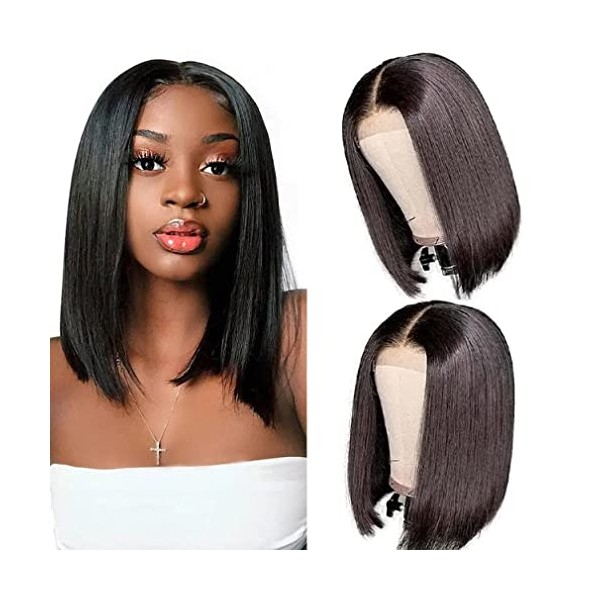T Part Bob Lace Front Wig Human Hair(4x1T-bob14inch, Natural Color) Transparent Straight Bob Lace Frontal Wigs for Black Woman Brazilian Remy Short