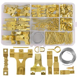Picture Hangers Kit, 220 Pcs Wall Picture Hanging Kit,Picture Metal Hanging Hooks, Golden Photo Frame Hangers