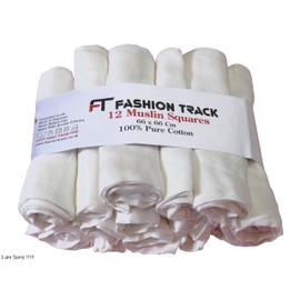 FT Fashion Track, Muslin cloths for baby, Muslin Squares (66 x 66 Cm) Soft Muslin Wash Cloths, Baby Swaddle (Pack of 12)