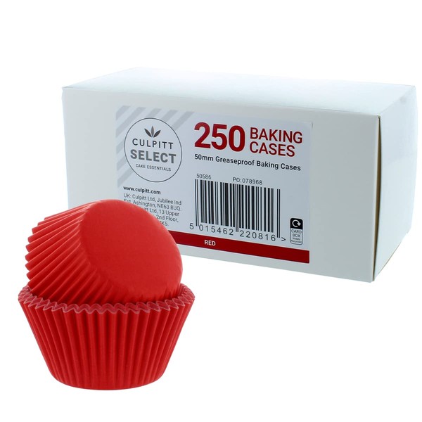 Culpitt Select Red Baking Cases, Greaseproof Paper Baking Cups, 50mm Cupcake Cases - Extra Large Pack of 250