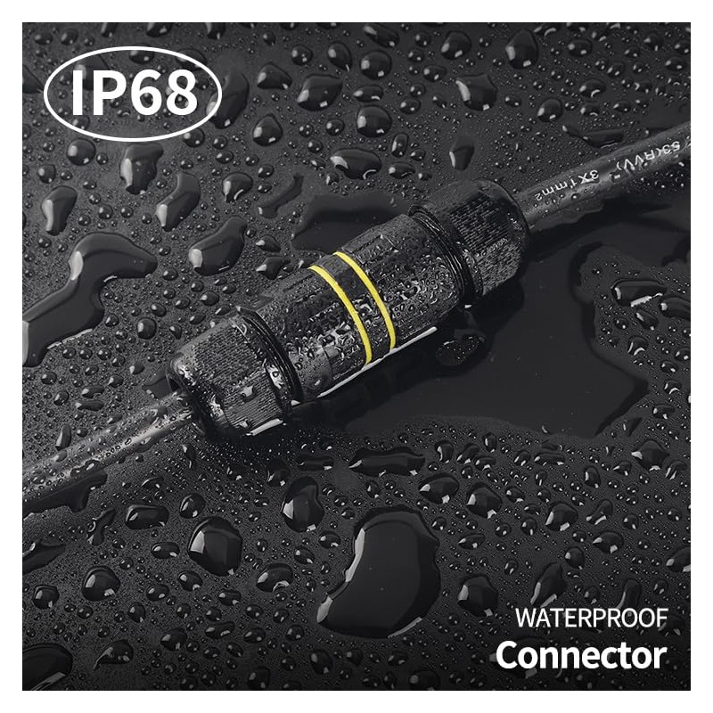 EVOGES IP68 Waterproof Outdoor Inline Cable Connector, 3 Pole, Ø5-12mm