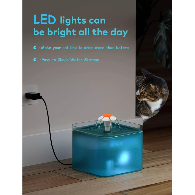 AONBOY Cyan Green Cat Water Fountain 2L LED Quad Filtration