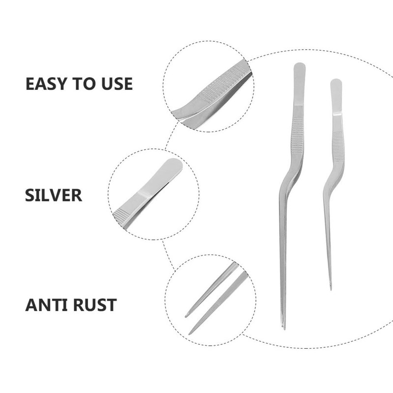 GRIRIW 2pcs Stainless Steel Cooking Tweezers for Precision Plating Fish
