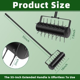 18" Lawn Aerator Tool Manual Lawn Aerators Rolling Lawn Aerator Manual Aeration Tool Soil Aerator Roller with 55" Stainless Steel Handle and Handle Cover for Garden Patio Manual Lawn Aerator Black