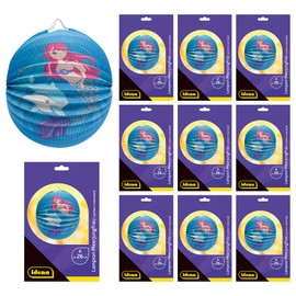 Idena 90284 - Lampion Meerjungfrau mit Delfin, 10 Stück, ca. Ø 26 cm, Blaue Papierlaternen mit Unterwassermotiv, Kinder Laterne für Sankt Martin und Lichterfest