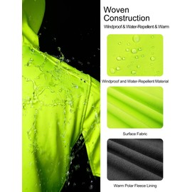 INBIKE Cycling Jackets for Men Running Biking Coat Windbreaker Thermal Fleece Windproof Reflective Cold Weather Black Green X-Large