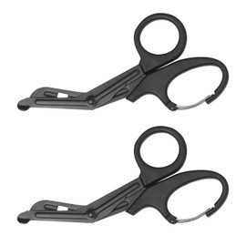 NIDHFG 2 Pieces of Black Stainless Steel Elbow Bandage Cutters with Carabiners, Creative Multi-Functional Medical Scissors, Convenient Outdoor Cutting Tool.