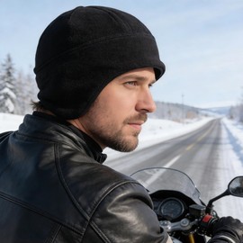 IZUS Winter Helmet Liner Skull Cap Ear Warmer Thermal Hat for Men Women Cycling Beanie Cap Winter Cold Weather Outdoor Sport Black