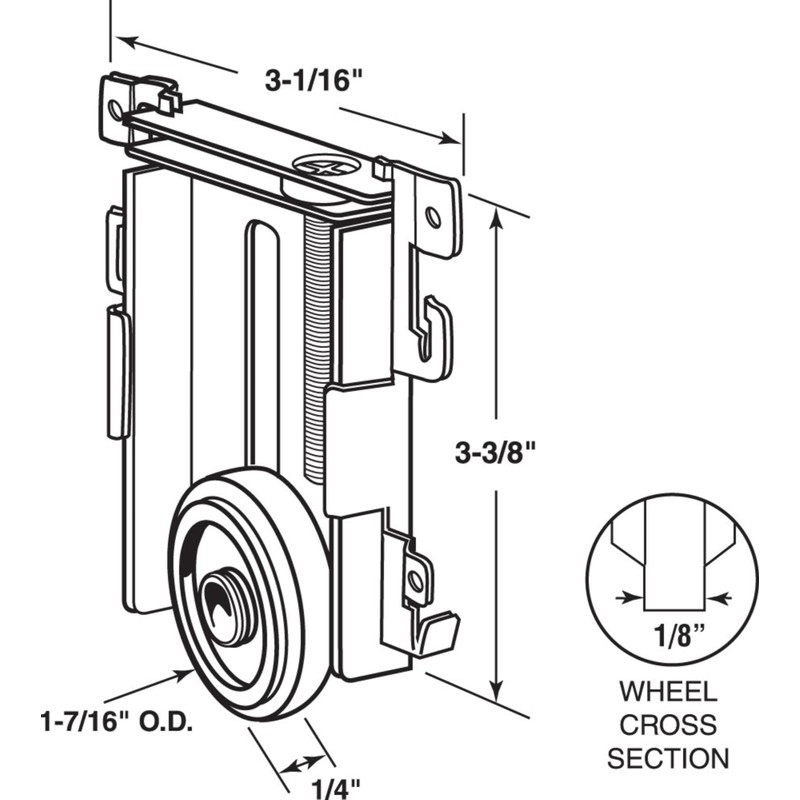 Steel-Framed Mirror Closet Door Roller Assembly - Convex 1-7/16" Wheels