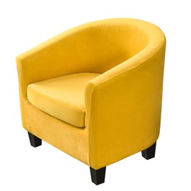 Mingfuxin 2 Pieces Tub Chair Covers，Upgraded 2 IN 1 Design Stretch Velvet Armchair Sofa Slipcover with Cushion Cover, Non Slip Club Bucket Chairs Sofa Couch Covers Slipcovers(Upgraded-Yellow, Velvet)