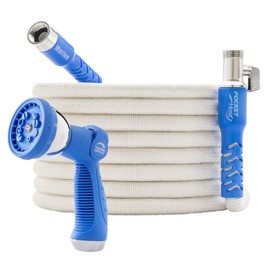 Pocket Hose Marine, Expandable, White, Scuff Free, 100ft Hose, 3/4 Inch, On/Off Valve, BONUS 10 Pattern Sprayer, AS-SEEN-ON-TV, Solid Aluminum & Lead-Free, Stores Easy, Lightweight, No-Kink