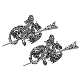 minkissy Viking Dragon Hook Clips Vintage Punk Gothic Hair Stick Antique Silver Metal Hair Pins Hair Bar Sticks Retro Hair Accessories for Men Women Fashion Jewellery Pack of 2