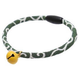 Kokoneko Honpo Cat Collar, Safety Safety with Bell, Japanese Pattern, Lightweight, Adjustable, Made in Japan, Handmade (Arabesque Green)