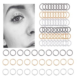 Yudisho 60 False Nose Rings，Lip Septum Ring,Tragus Hoop Earring，Cartilage Earring，Non Pierced Clip on Closure Round，Men's and Women's Nose Ring，Bendable