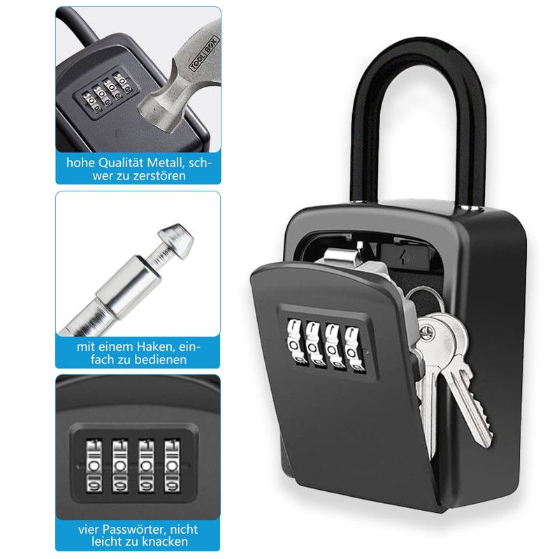 APKOL Key Safe with Shackle Weatherproof, Key Safe 4 Digit