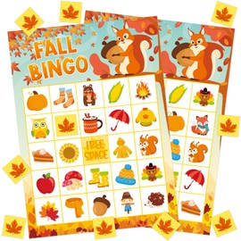 TENDFINE 24 Players Fall Bingo Cards Fall Party Bingo Autumn Fall Classroom Bingo Activity Classroom Family Activity