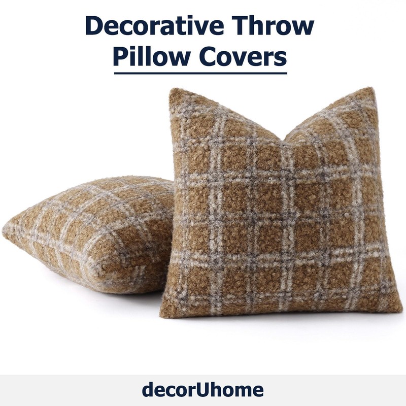Faux Fur Plaid Throw Pillow Covers 18X18 Set of 2