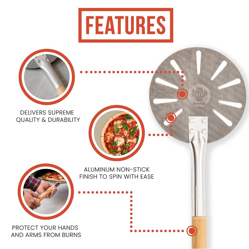 Chef Pomodoro Mini Pizza Turning Peel with Aluminum Handle for