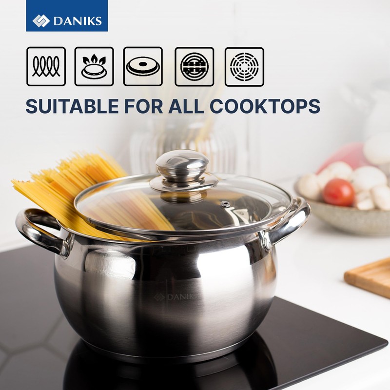 Daniks Classic 11-Piece Stainless Steel Cookware Set with Glass Lids,