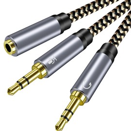 Hanprmeee Headphone Mic Splitter CTIA Standard 3.5mm Female to 2 Dual 3.5mm Jack Male Microphone Audio Y Splitter Adapter Cable Compatible with PC,Laptop Desktop,Gaming Headset,Speaker (1M-2Pack)