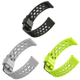 Lamshaw Compatible with Wahoo ELEMNT Rival Smartwatch Band, Silicone Replacement Wristbands Sport Strap with Metal Buckle Compatible with Wahoo ELEMNT Rival Smartwatch (1, 3 Pack-Black+Green+Blue)