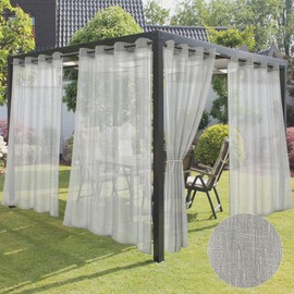HolidayIdeas Outdoor Curtains for Patio-4 Panels Grey Linen Semi Sheer Curtains for Patio Waterproof, Privacy Sun Light Indoor Outside Drapes for Gazebo, Pergola, Balcony, Pool, Backyard 54x95 Inch