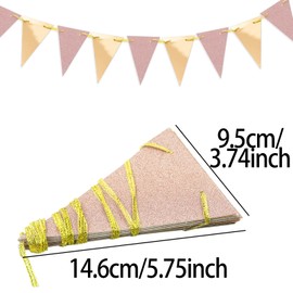 12M Glitter Paper Bunting Banner-60PCS Triangle Flag Garland-9.5x14CM Bunting Pennant Banner for Birthday Wedding Party Supplies Decoration