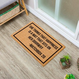 Funny Coir Doormat She Thinks That Happiness is a mat That Sits on her Doorway Welcome Front Porch Decor Doormat for The Entrance Way Heavy-Duty Non Slip Outdoor Coir Doormat 23.6 x 15.8 inch