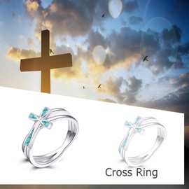 DAYLINLOVE Cross Ring 925 Sterling Silver Turquoise Cross Ring Christian Religious Jewellery Gifts for Women Girls(8)