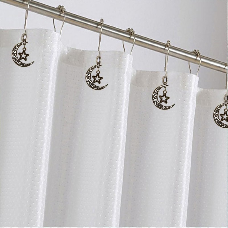 12 Pcs Decorative Celestial Moon Stars Shower Curtain Hooks Rings,