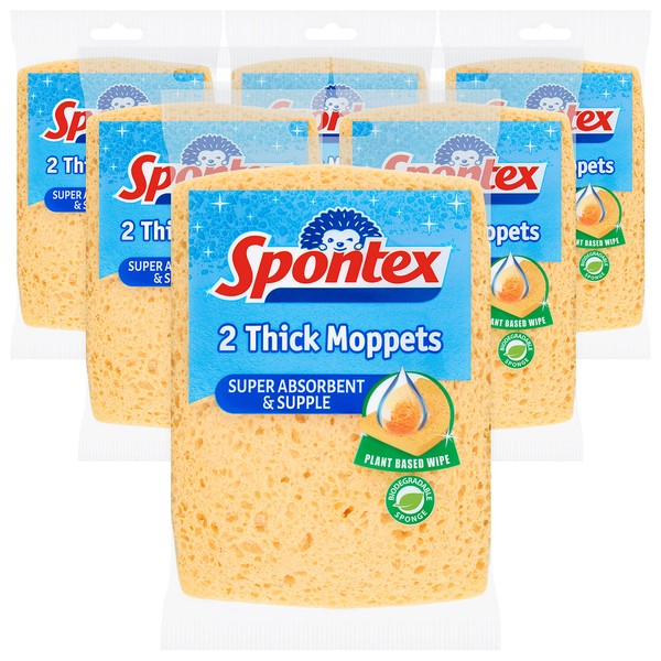 Spontex Thick Moppets, 6 Packs of 2 (Total 12 Sponges)