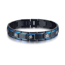 2-Tone Black Blue Stainless Steel Religious Faith Symbol Link Bracelet for Men Boys Brother, Mason Link Bracelet Gift for Men, Good Luck Protection Jewellery, Link Removal Tool, Stainless Steel