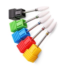 Natury Nails 5 x Yellow Red Blue Green Black Ceramic Nail Drill Bits for Nail Drill Super Fine Fine Medium Thick Super Thick Includes 6 Orange Sticks and 1 Cuticle Pusher