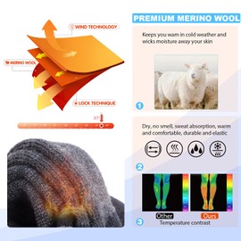 Hylaea Merino Wool Ski Socks, Cold Weather Socks for Snowboarding Snow Winter Thermal Knee-high Warm Socks, Hunting, Outdoor Sports Purple Red Green X-large