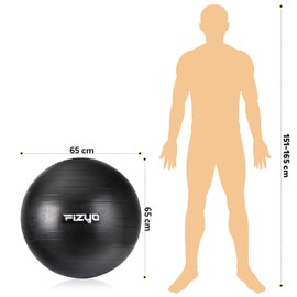 Fizyo Gymnastics Ball 65 cm with Pump - Thick Ball for Yoga, Pilates Balance, Pregnancy and Physiotherapy, Core, for Training, Birth, Home and Office with Tear Resistance (Black)