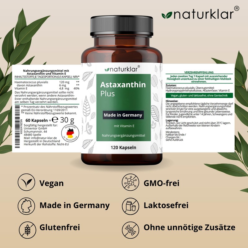Astaxanthin 12 mg Capsules - Double Combination with High Dose