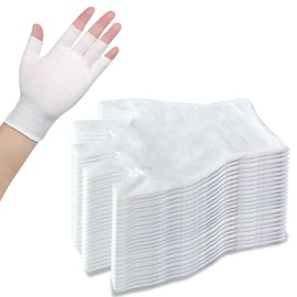 ABUDDER 24 Pairs Women Summer Fingerless Gloves - Half Finger Thin Glove Lines Touchscreen Working Driving Gloves (12, White)