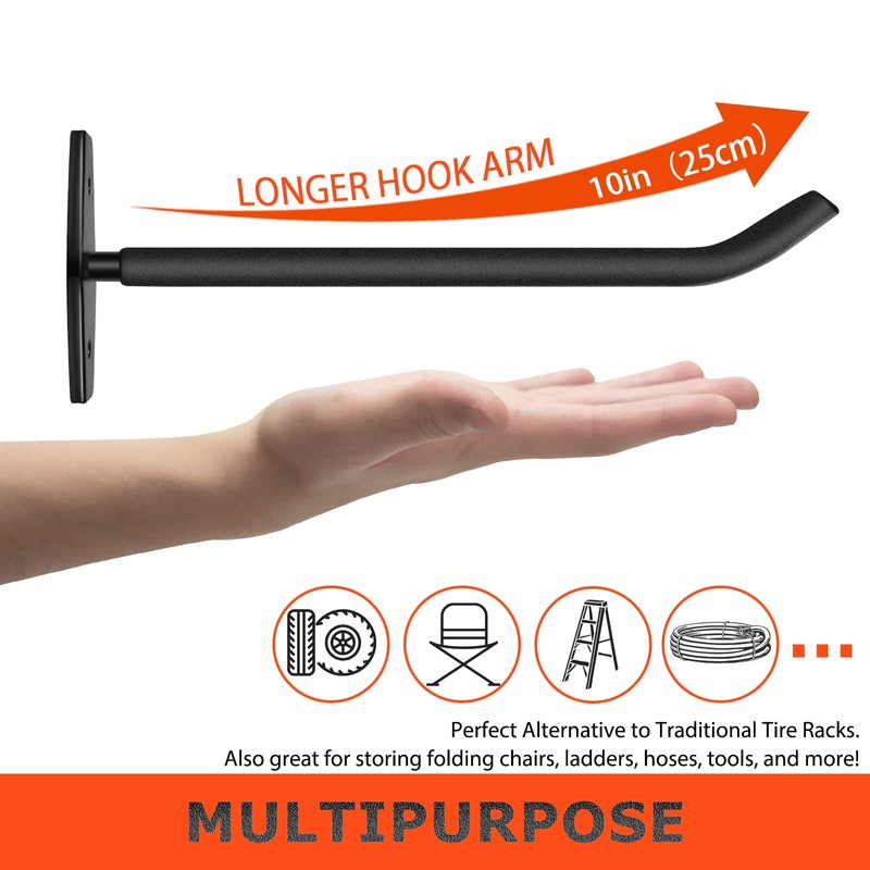 SunVFaFa Tire Rack Wall Mount, 10 Inch Large Garage Hooks