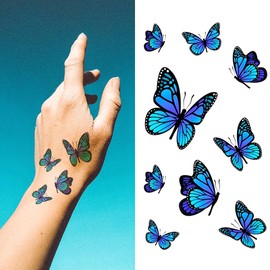 Oottati 2 Sheets Small Tiny Temporary Tattoo Stickers Blue Butterfly