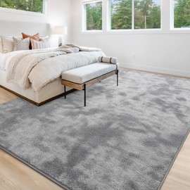 Hutha Large Area Rug, 6x9 Tie-Dyed Light Grey Fluffy Shag Rugs for Living Room Bedroom, Modern Aesthetic Super Soft Anti-Skid Indoor Carpet for Nursery Kids Room Home Decor