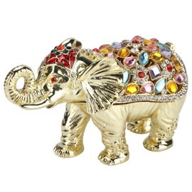 Elephant Jewelry Box Rhinestone Bejeweled Animal Figurine Jewelry Trinket Holder Box for Women Girls