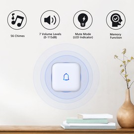 Wireless Doorbell IP66 Waterproof 1000 Feet with 66 Chimes 115dB 7 volume levels Mute Mode with LED Flash Doorbell Ringer Wireless for Kids Room Teachers Classroom Home Office & Hearing-Impaired