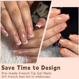 CHSEEO 300 Pieces French Tip False Nails 5 Colours Square and Pointed Press On Nails with French Tip (No Glue)