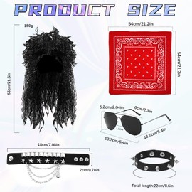shengo 80s Rocker Costume Men, Rock Star Costume Rocker Vest Hippie Wig, Sunglasses Bracelet Punk Costume Rock Star Accessories for Carnival Party 8090s Rock Party Carnival Party